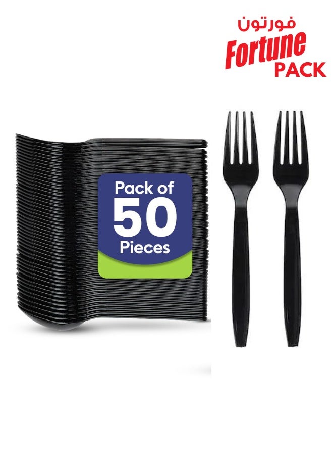 Fortune Pack 50-Piece Disposable Fork Set Black Heavy Duty  - Image 1