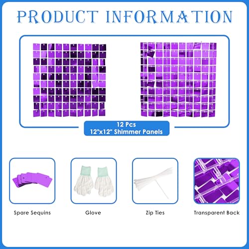 Kate Shimmer Wall Backdrop Purple Square Sequin Wall Panel Backdrop Decor for Wedding Anniversary Birthday Party 12 Panels - Image 3