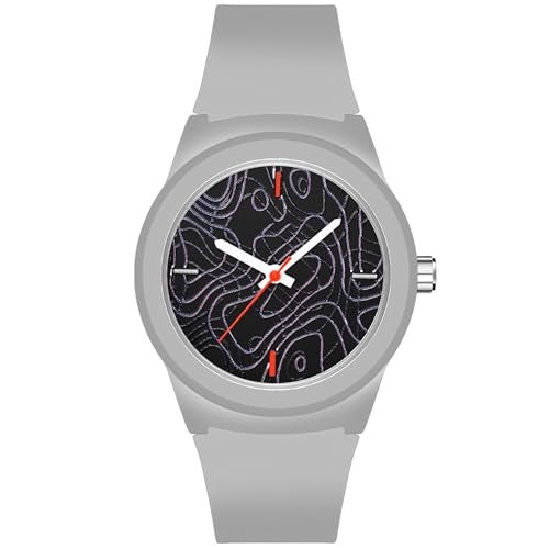 Acnos Grey Men's Silicone Strap Analog Wrist Watch Modern with Black Dial - Image 1