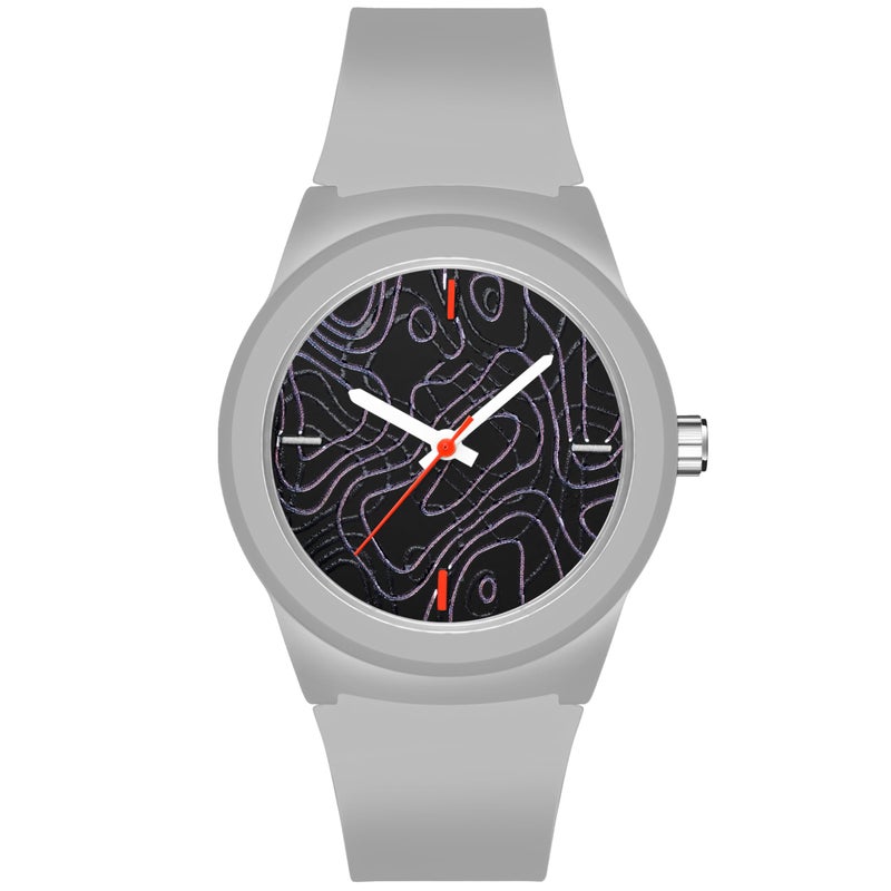 Acnos Grey Men's Silicone Strap Analog Wrist Watch Modern with Black Dial - Image 5