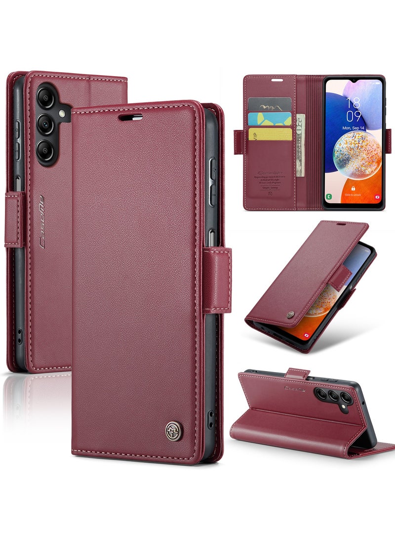 Phone Case for Samsung Galaxy A54 5G Anti-scratch Leather Kickstand Card Slot Money Pocket Red - Image 1