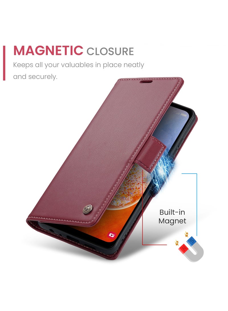 Phone Case for Samsung Galaxy A54 5G Anti-scratch Leather Kickstand Card Slot Money Pocket Red - Image 3