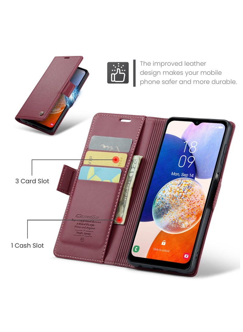 Phone Case for Samsung Galaxy A54 5G Anti-scratch Leather Kickstand Card Slot Money Pocket Red - Image 2