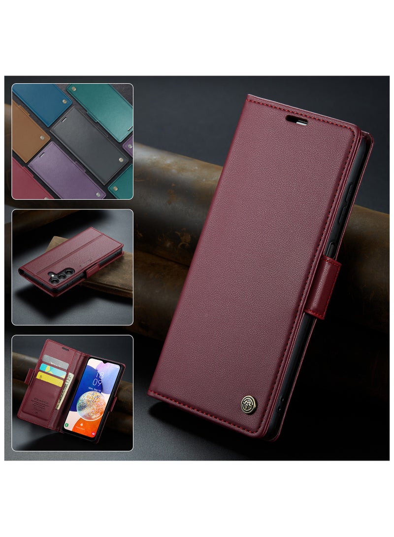 Phone Case for Samsung Galaxy A54 5G Anti-scratch Leather Kickstand Card Slot Money Pocket Red - Image 4