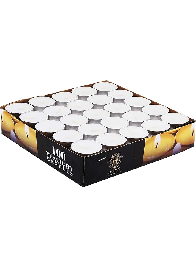 The Bros Home 100 Pieces Set Tea Light Candle, White - Unscented Wax Candles for Relaxing Atmosphere - Image 1