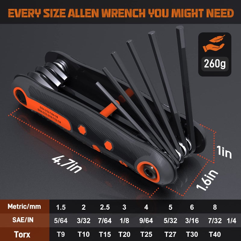 DISEN 25-Piece Folding Allen Key Set - 3-Pack SAE & Metric Hex Key, Torx Star Key Set, Portable Keyhook, Heat Treated Chrome Vanadium Steel Allen Wrenches - Image 2