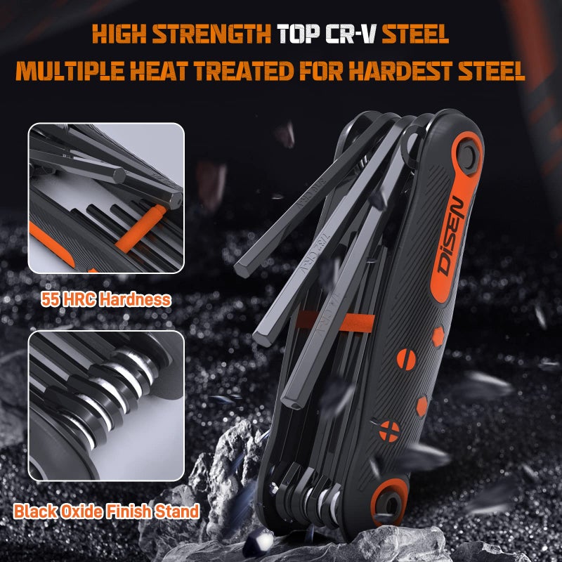 DISEN 25-Piece Folding Allen Key Set - 3-Pack SAE & Metric Hex Key, Torx Star Key Set, Portable Keyhook, Heat Treated Chrome Vanadium Steel Allen Wrenches - Image 3