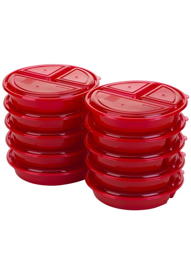GoodCook Good Cook 10787 Meal Prep on Fleek, 3 Compartments BPA Free, Microwavable/Dishwasher/Freezer Safe, 10 Round Containers with Lids, Red - Image 1