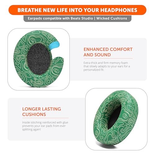 WC Wicked Cushions Replacement Ear Pads for Beats Studio 2 & 3 (B0501, B0500) Wired & Wireless | Does NOT Fit Beats Solo | Softer PU Leather, Enhanced Foam & Stronger Adhesive | Emerald Tide - Image 5