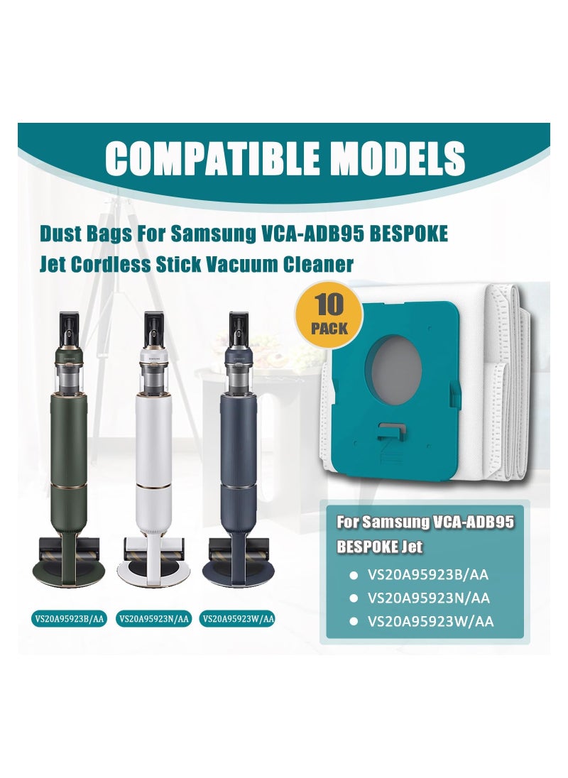 SYOSI - 10 Pack for VCA-ADB95 Dust Bags Compatible with for Samsung Bespoke Jet Cordless Stick Vacuum Cleaner Large Capacity Automatic Dust Collection Bags Accessory Disposable Replacement Bags - Image 1