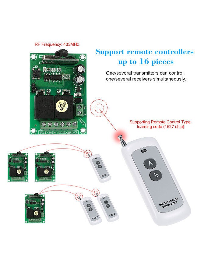 Smart Home 433Mhz RF DC 12V 2CH Learning Code Wireless Remote Control Switch Relay Receiver Transmitter Universal Remote Switch System and Long Range 500M RF Transmitter Remote Controls 1527