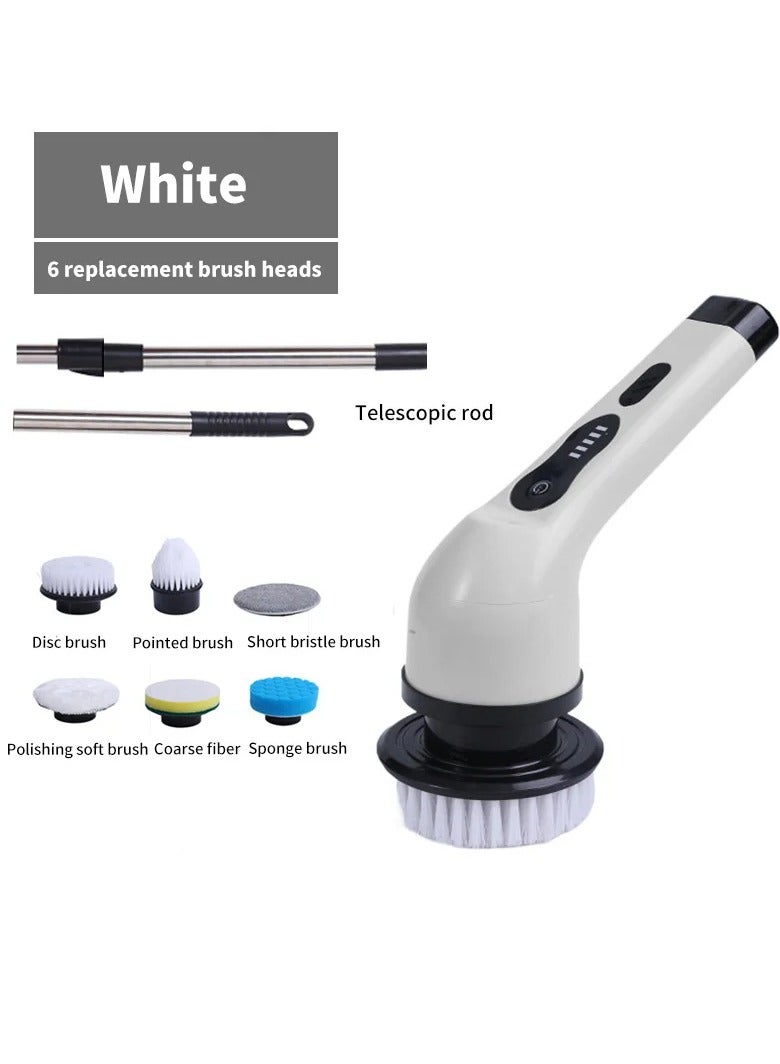 AROAQ Electric Spin Scrubber, Cordless Electric Cleaning Brush With 3 Replaceable Brush Heads, Digital Display Stable Speed Power Scrubber, Power Cleaning Brush For Bathroom Floor Tile Car, (White 6 Heads)  - Image 1