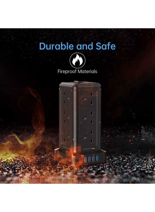 BEPiTECH 5-meter 16-In-1 Power Extension Cord Tower,12 UK-UAE Power Sockets, Desktop Charging Station 2500W, 4 Smart USB Slots Surge Protected Fire Proof, Heavy Duty Lead Strip for Office Supplies - Image 3