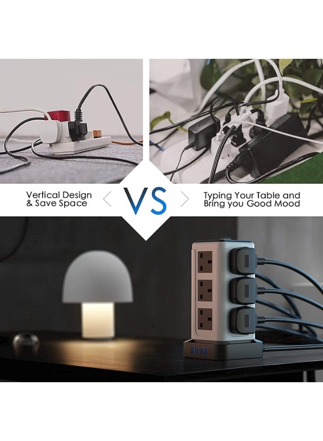 BEPiTECH 5-meter 16-In-1 Power Extension Cord Tower,12 UK-UAE Power Sockets, Desktop Charging Station 2500W, 4 Smart USB Slots Surge Protected Fire Proof, Heavy Duty Lead Strip for Office Supplies - Image 2