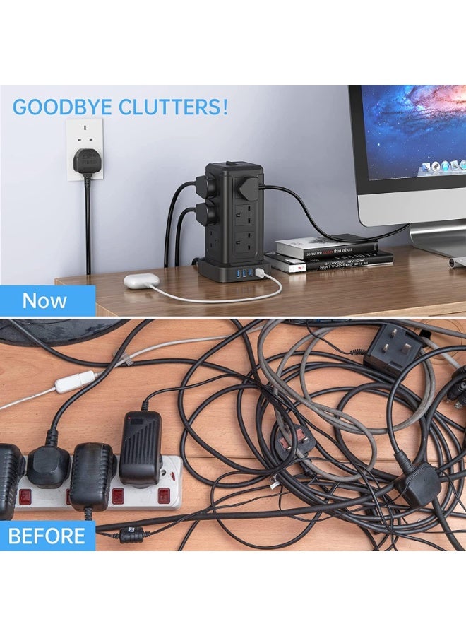 BEPiTECH 5-meter 16-In-1 Power Extension Cord Tower,12 UK-UAE Power Sockets, Desktop Charging Station 2500W, 4 Smart USB Slots Surge Protected Fire Proof, Heavy Duty Lead Strip for Office Supplies - Image 5