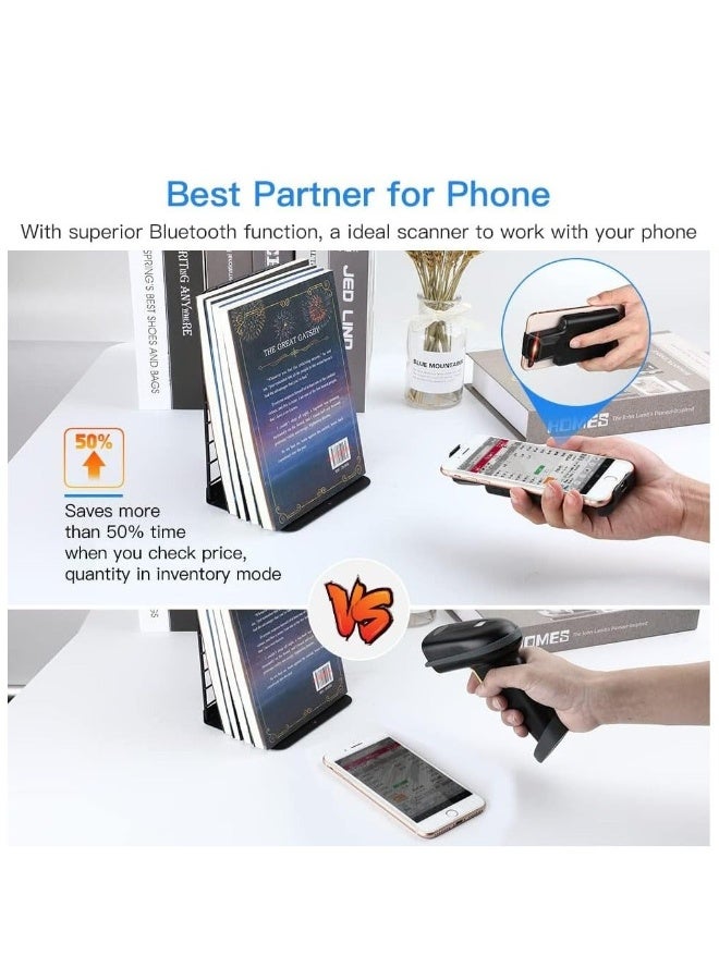 2D QR Bluetooth Barcode Scanner, Wireless Adjustable Back Clip Phone Bar Code Scanner for 1D 2D Data Matrix Code Reader, Work with iPhone, Android, iOS for... - Image 2
