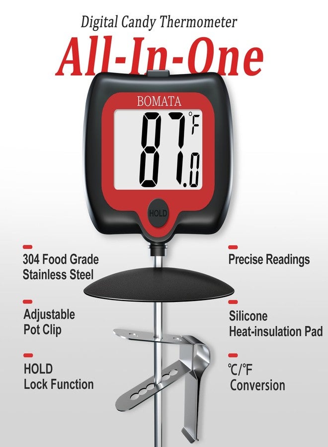 BOMATA Digital Candy Thermometer with Pot Clip, Deep Fry Oil Thermometer with Rotatable Display & Long Probe, for Candy Candle Making, Cooking, Food, Liquids, Water, Sugar.. Black - Image 5