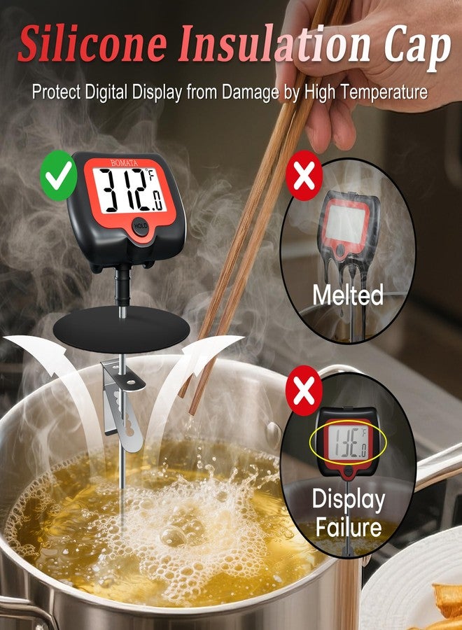 BOMATA Digital Candy Thermometer with Pot Clip, Deep Fry Oil Thermometer with Rotatable Display & Long Probe, for Candy Candle Making, Cooking, Food, Liquids, Water, Sugar.. Black - Image 3