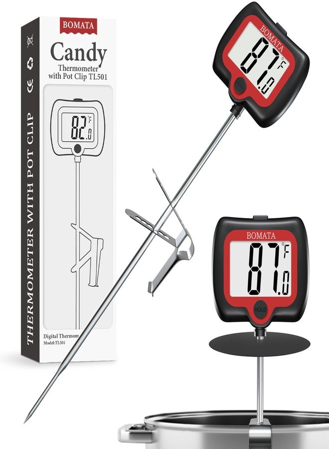 BOMATA Digital Candy Thermometer with Pot Clip, Deep Fry Oil Thermometer with Rotatable Display & Long Probe, for Candy Candle Making, Cooking, Food, Liquids, Water, Sugar.. Black - Image 1