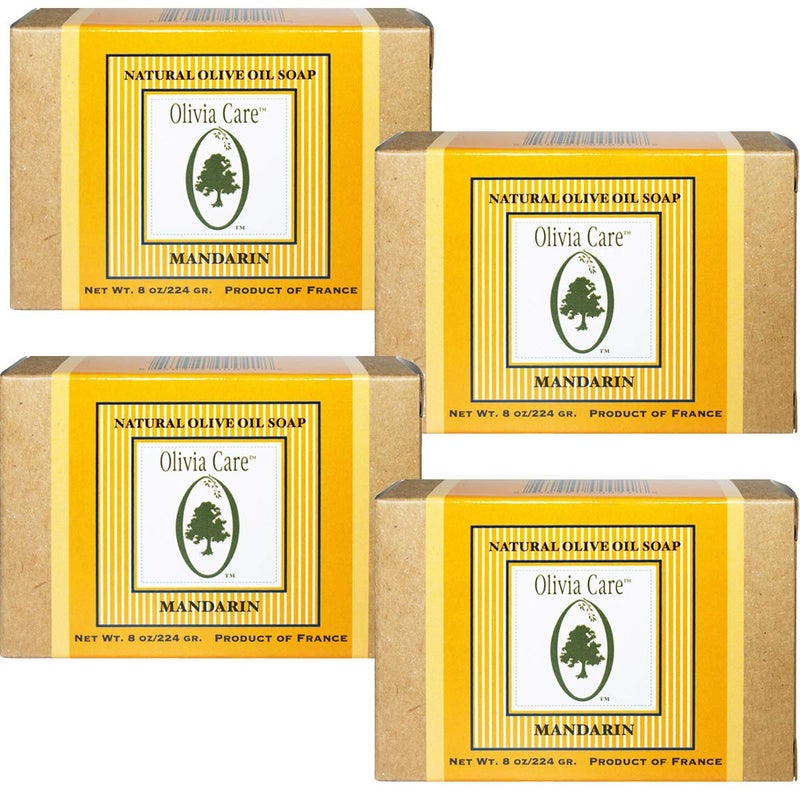 Olivia Care Premium Mandarin Bath  Body Bar Soap Organic Vegan  Natural Olive Oil Repairs Hydrates Moisturizes  Deep Cleans Vitamin C Good for Sensitive Dry Skin Made in USA 8 OZ  4 PACK
