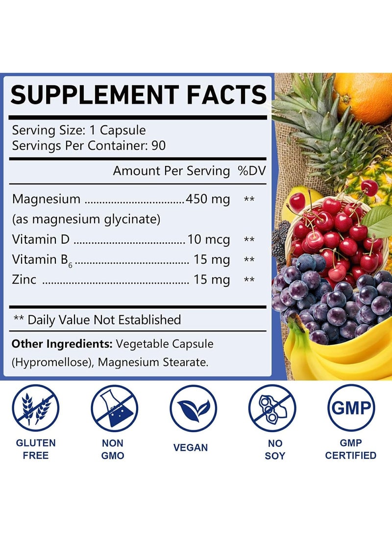 OMOGS High Absorption Magnesium Glycinate, for Supporting Sleep, Muscle Relaxation, Heart Health & Bone Health, Gluten Free, Non-GMO, 90 Vegetarian Capsules - Image 2