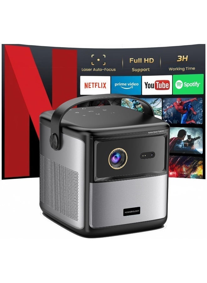 باورولوجي بروجكتور ستاربيم 100" أندرويد DLP بدقة 4K، بروجكتور Full HD 1920x1080 مع 3 ساعات وقت عمل، بروجكتور محمول مع مكبرين صوت 100 واط + جهاز تحكم عن بُعد، متوافق مع HDMI/USB/TV - Image 1