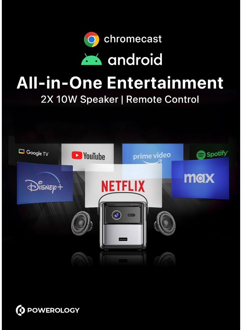 باورولوجي بروجكتور ستاربيم 100" أندرويد DLP بدقة 4K، بروجكتور Full HD 1920x1080 مع 3 ساعات وقت عمل، بروجكتور محمول مع مكبرين صوت 100 واط + جهاز تحكم عن بُعد، متوافق مع HDMI/USB/TV - Image 4