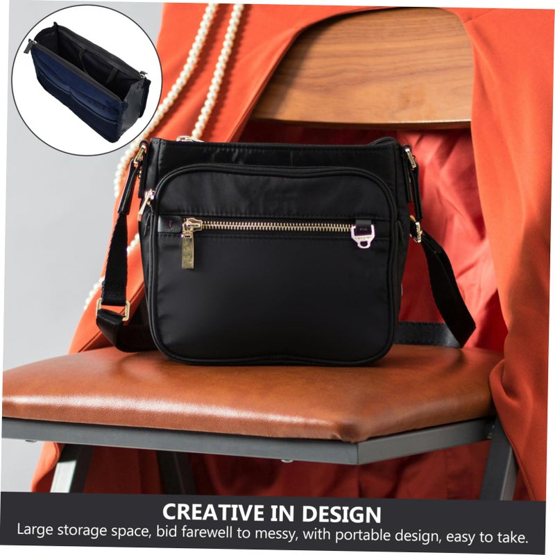Large Capacity Multi Pocket Travel Toiletry Bag Foldable Clutch Insert Navy Blue - Image 4