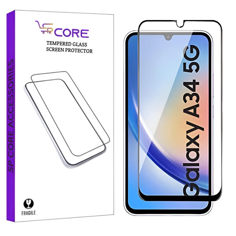 SPCORE Tempered Glass Screen Protector Compatible for Samsung Galaxy A34 5G (Black) with Edge to Edge Coverage and Easy Installation kit - Image 1