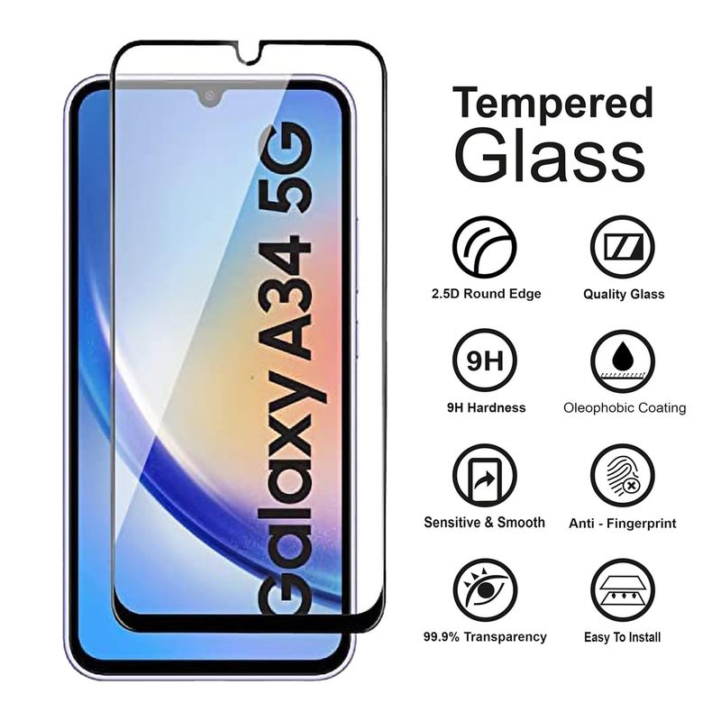 SPCORE Tempered Glass Screen Protector Compatible for Samsung Galaxy A34 5G (Black) with Edge to Edge Coverage and Easy Installation kit - Image 3