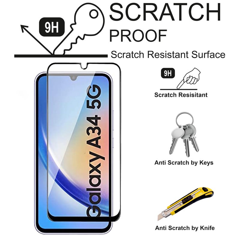 SPCORE Tempered Glass Screen Protector Compatible for Samsung Galaxy A34 5G (Black) with Edge to Edge Coverage and Easy Installation kit - Image 2