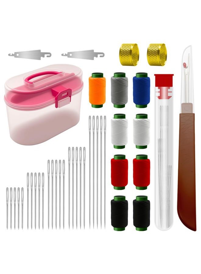 DZZ 40piece Stainless Steel Needles for Hand Sewing,Big Eye Steel Sewing Needles Kit,Stainless Steel Sewing Needle Kit with Thread Ripper, Needle Threaders,Threads,Thimbles and Sewing Box - Image 1