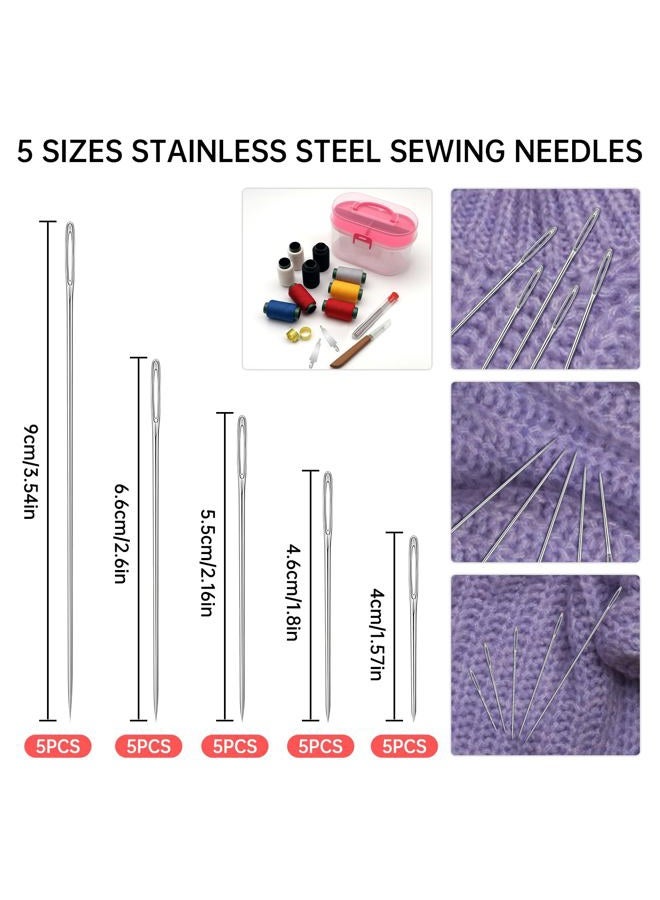 DZZ 40piece Stainless Steel Needles for Hand Sewing,Big Eye Steel Sewing Needles Kit,Stainless Steel Sewing Needle Kit with Thread Ripper, Needle Threaders,Threads,Thimbles and Sewing Box - Image 2