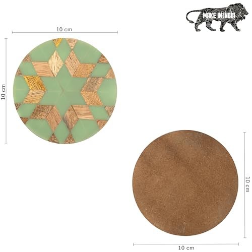 DULI Round Resin Inlay Work Coasters Set of 6 with Stand - Bar Wine Coasters for Table - Set of 6 Classy Yet Stylist Handmade Marble Stone Coaster Set with Holder (InlayCoasterW/Stand: RdBlueStar) - Image 5