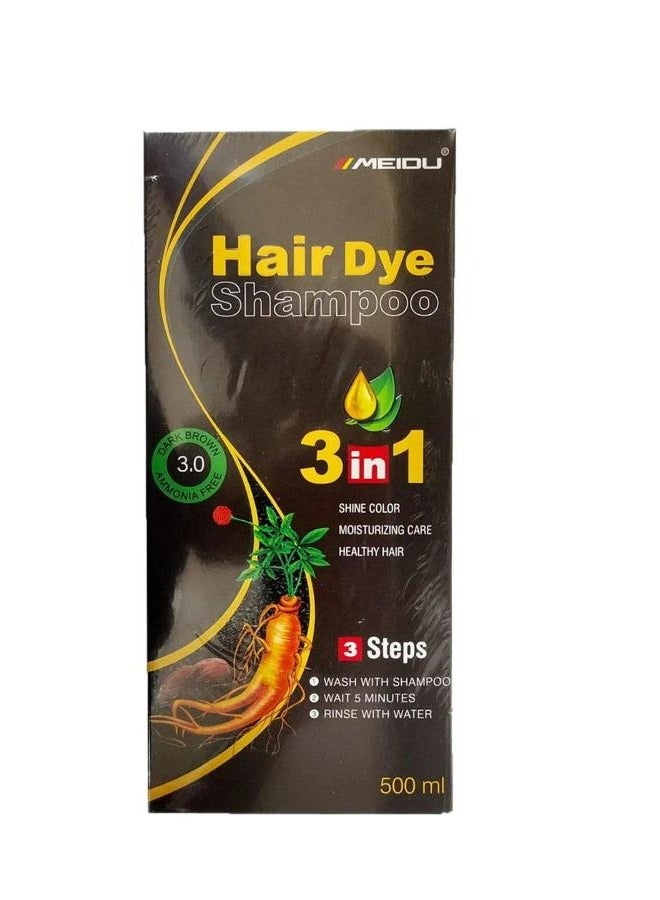 Meidu Hair Dye Shampoo 3 in 1 ( 3.0 Dark Brown ) 500 ML - Image 1
