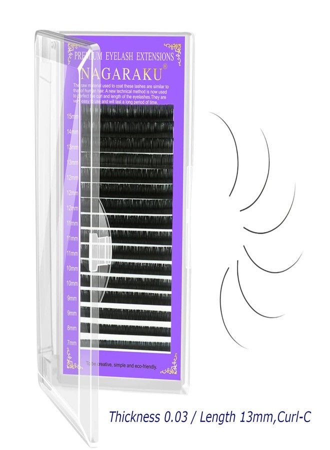 NAGARAKU Classic Individual Lashes Eyelash Extensions Matte Black Soft Natural Professional 16 Rows Salon Supplies With Thickness 0.03mm Length 13mm (Curl C) - Image 2
