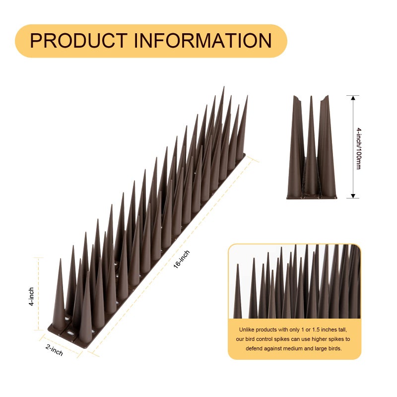 Offo مسامير الطيور OFFO لطرد الحمام في الهواء الطلق للحفاظ على الطيور والراكون ونقار الخشب بعيدًا تغطي 8 أقدام (2.44م)، بني - Image 4