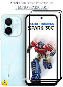 2 Pack Screen Protector for Tecno Spark 30C | Tempered Glass Available in Combo Pack Compatible with Tecno Spark 30C | Screen Protector Full HD Quality Tempered Glass Anti-Scratch Edge to Edge Coverage with Easy Installation Kit - Black