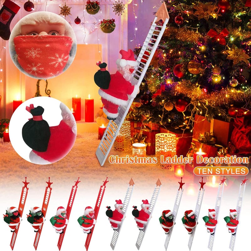 woobles Electric Climbing Santa Claus On Beads, Moving Hanging Christmas Figure Doll, Santa Claus Xmas Novelty Figurine Ornament With Music, Indoor Outdoor Decoration For Party Home Tree Home Door (#9) - Image 5