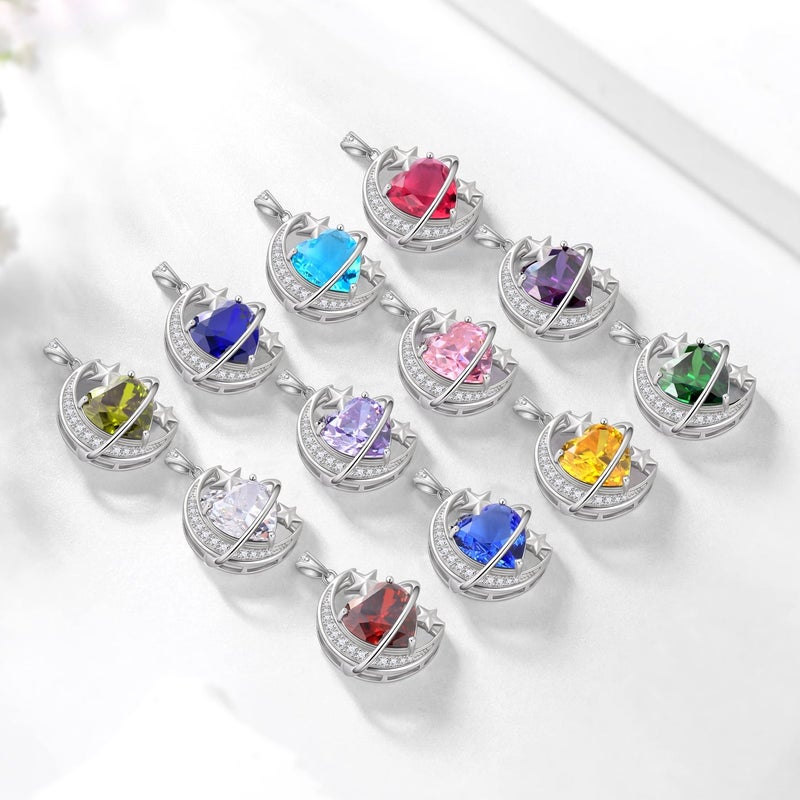 Juwaliy 13MM Women Moon and Star Necklace Heart August Birthstone 925 Sterling Silver Pendant Green Peridot Celestial Jewelry Christmas Birthday Valentines Gift for Her/Wife/Mother - Image 4