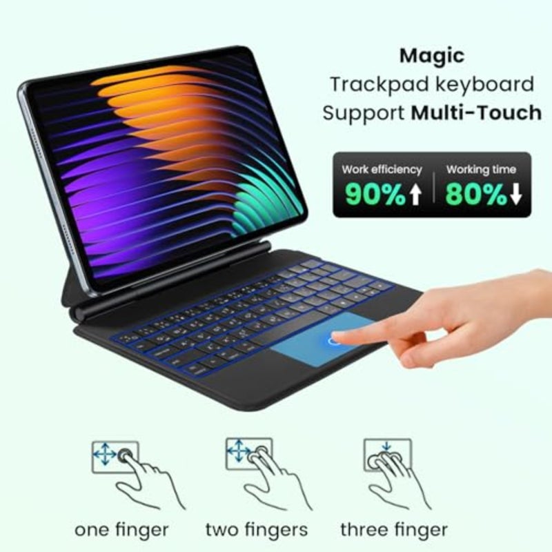 Arabic Keyboard Magnetic Case for Xiaomi Pad 7/ Pad 7 Pro 11.2", 2024 Keyboard Case, Easy-Set Floating Cantilever Stand, 7-color backlit keys, Precision Multi-Touch Trackpad - Black - Image 3