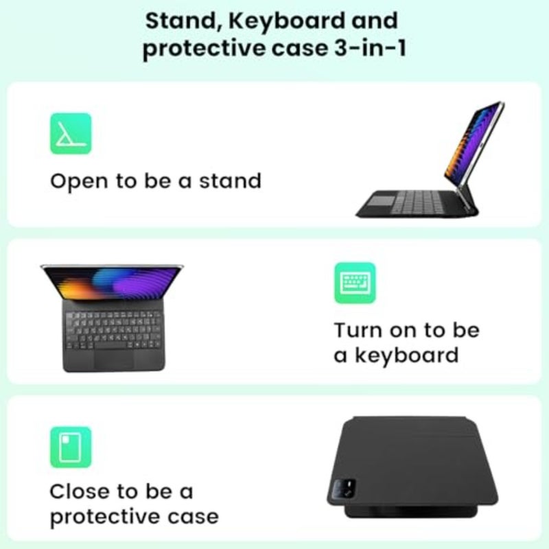 Arabic Keyboard Magnetic Case for Xiaomi Pad 7/ Pad 7 Pro 11.2", 2024 Keyboard Case, Easy-Set Floating Cantilever Stand, 7-color backlit keys, Precision Multi-Touch Trackpad - Black - Image 5