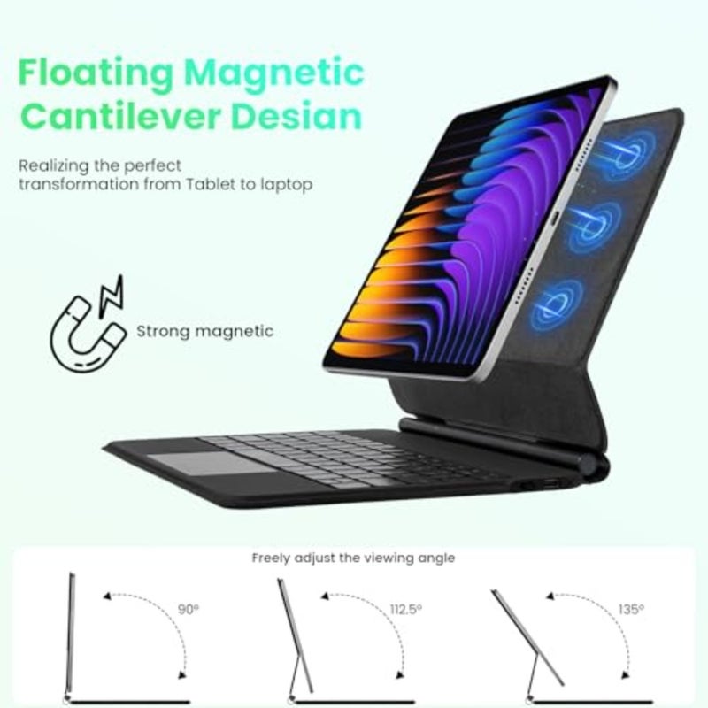 Arabic Keyboard Magnetic Case for Xiaomi Pad 7/ Pad 7 Pro 11.2", 2024 Keyboard Case, Easy-Set Floating Cantilever Stand, 7-color backlit keys, Precision Multi-Touch Trackpad - Black - Image 2