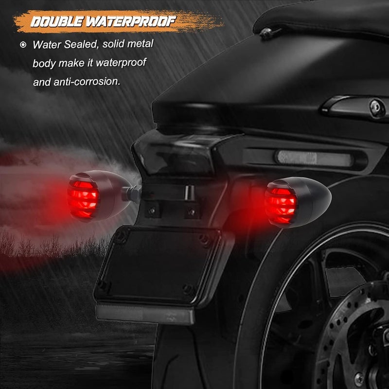 NTHREEAUTO Motorcycle Blinkers, Waterproof Aluminum Bullet LED Turn Signals, Rear Red Indicator Light Compatible with Harley Dyna, Honda, Yahama, Bobber,Suzuki and Kawasaki 12V Motorbikes - Image 4
