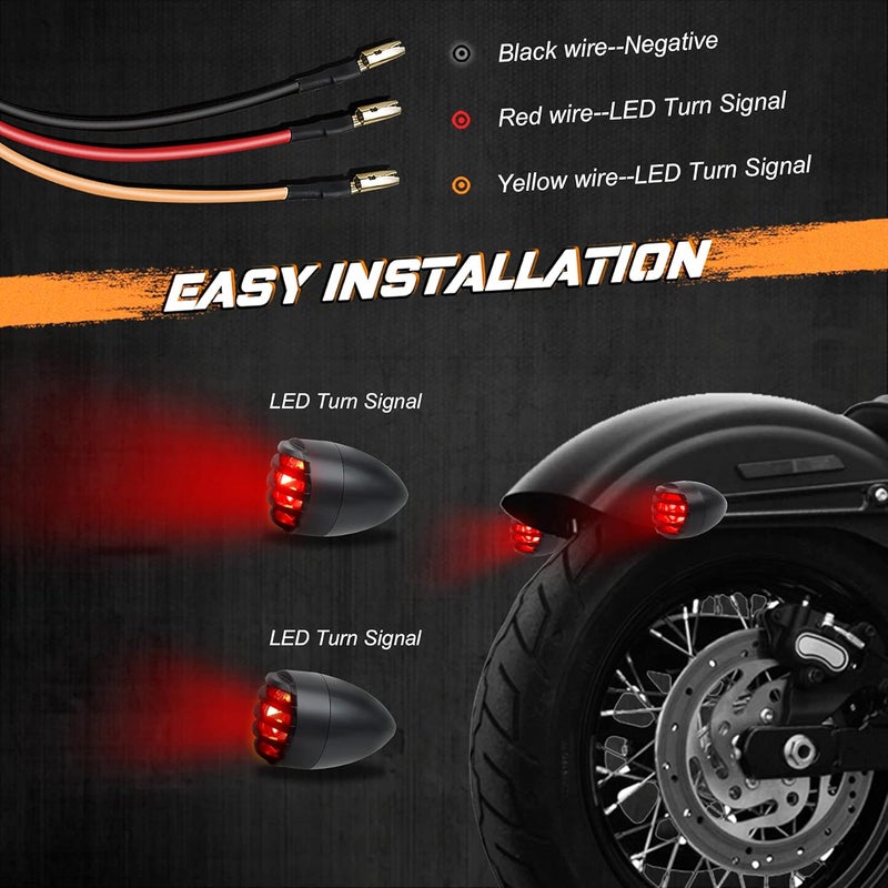 NTHREEAUTO Motorcycle Blinkers, Waterproof Aluminum Bullet LED Turn Signals, Rear Red Indicator Light Compatible with Harley Dyna, Honda, Yahama, Bobber,Suzuki and Kawasaki 12V Motorbikes - Image 5