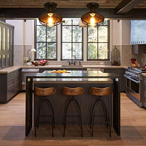 FRIDEKO HOME Farmhouse Flush Mount Ceiling Light - Easric Industrial Ceiling Light Fixture Rustic Black Metal Cage Close to Ceiling Lamp E26 Base for Hallway Foyer Kitchen Porch - Image 2