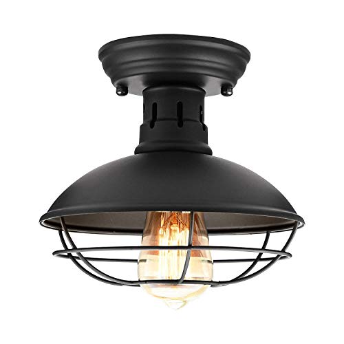 FRIDEKO HOME Farmhouse Flush Mount Ceiling Light - Easric Industrial Ceiling Light Fixture Rustic Black Metal Cage Close to Ceiling Lamp E26 Base for Hallway Foyer Kitchen Porch - Image 1