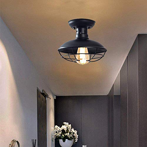 FRIDEKO HOME Farmhouse Flush Mount Ceiling Light - Easric Industrial Ceiling Light Fixture Rustic Black Metal Cage Close to Ceiling Lamp E26 Base for Hallway Foyer Kitchen Porch - Image 4