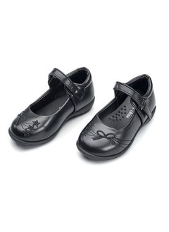 babyqlo Elegant Black Mary Jane School Shoes with Decorative Stitching for Girls  - Image 1