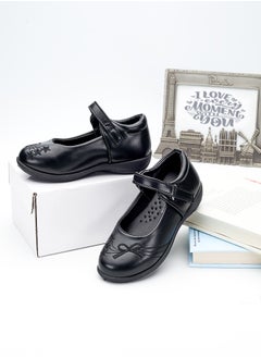 babyqlo Elegant Black Mary Jane School Shoes with Decorative Stitching for Girls  - Image 2